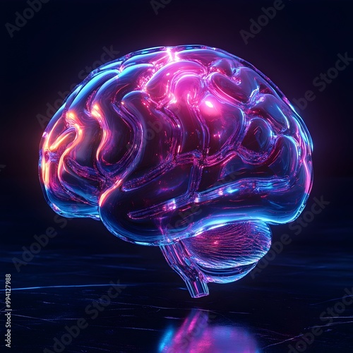 Glowing Gradient Glass Brain Cyberscape of Intelligence photo