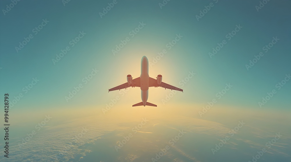 Silhouetted Plane Soaring High in Minimalist Sky Backdrop