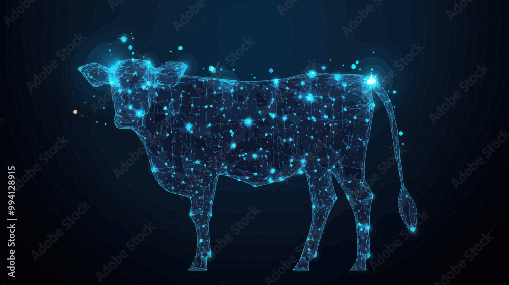 Fototapeta premium Abstract Cosmic Cow Made of Stars and Planets in Space with Wireframe Connections - Minimalist Animal Vector Concept for Digital and Graphic Design Themes