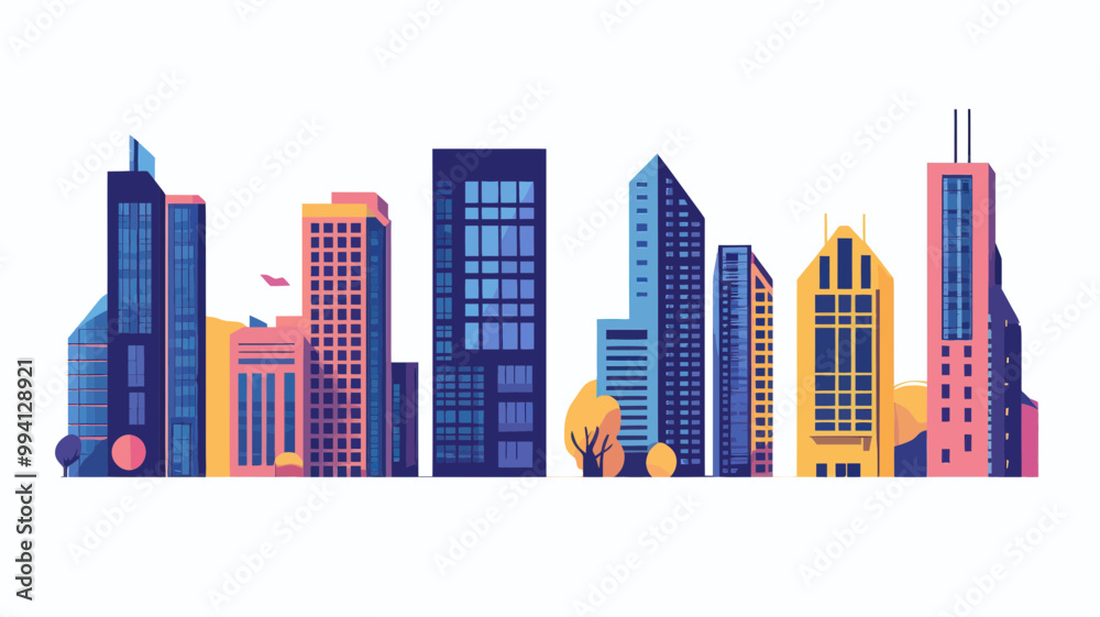 Colorful Abstract City Buildings Illustration Set - Modern Urban Skyline - Flat Design Vector for Architecture and Cityscape Concepts Colorful Abstract City Buildings Illustration Set - Modern Urban Skyline - Flat Design Vector for Architecture and Cityscape Concepts
