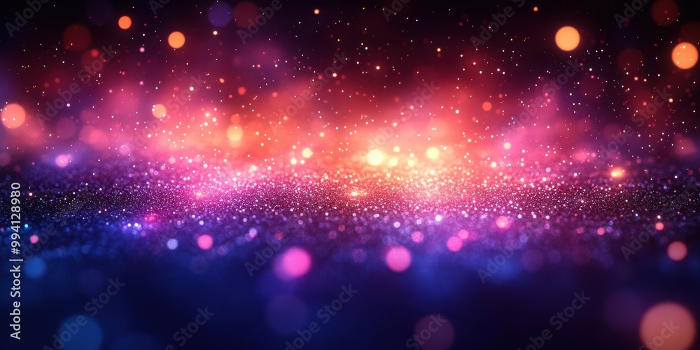 A Glittering, Abstract Background with a Gradient of Colors, Featuring Vivid Pink and Orange Bokeh Effects on a Deep Blue and Purple Surface A Glittering, Abstract Background with a Gradient of Colors, Featuring Vivid Pink and Orange Bokeh Effects on a Deep Blue and Purple Surface