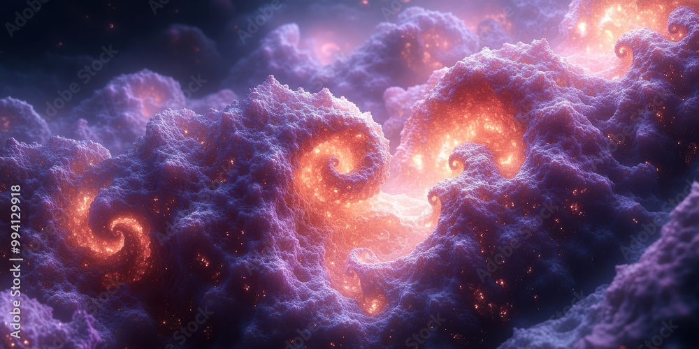 A Glowing, Fractal Landscape of Vivid Orange and Purple Hues A Glowing, Fractal Landscape of Vivid Orange and Purple Hues