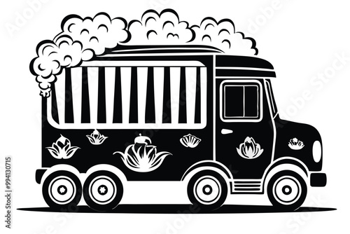 Popcorn food car vector silhouette line art style