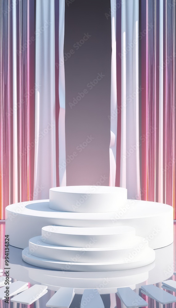 White podium with pink and white abstract background. White podium with pink and white abstract background.