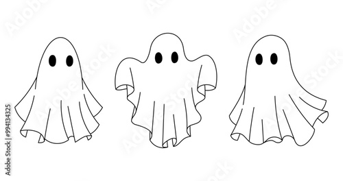 Halloween Ghost Vector Illustration in Doodle Style with Retro Groovy