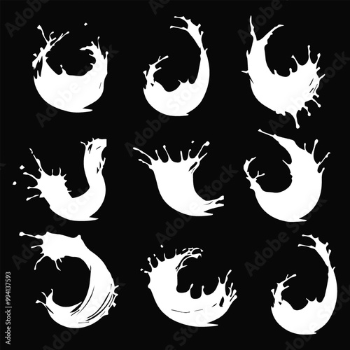 Fresh milk splashes collection in realistic style.