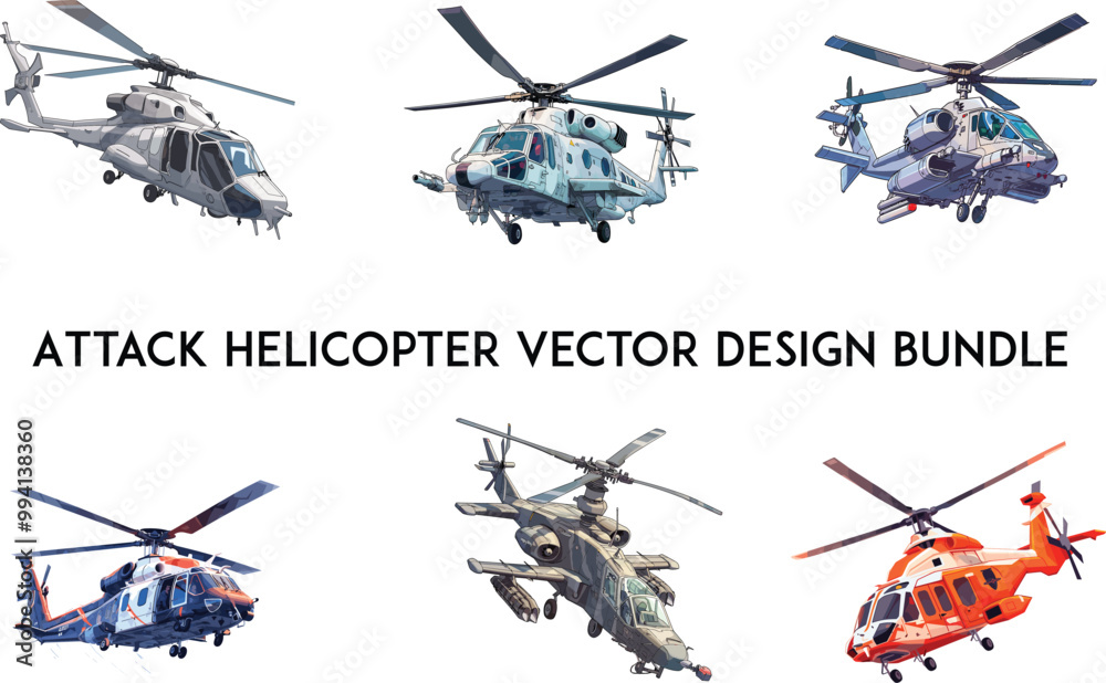 Attack helicopter vector design bundle, The Fighter Attack helicopter,