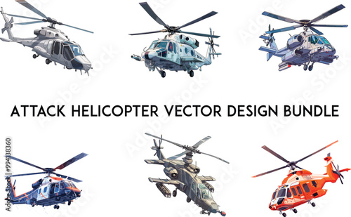 Obraz na płótnie Attack helicopter vector design bundle, The Fighter Attack helicopter, w salonie