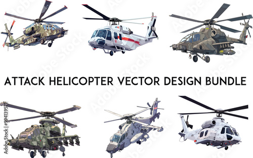 Attack helicopter vector design bundle, The Fighter Attack helicopter,