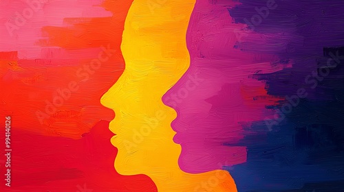 Abstract art featuring colorful silhouettes of two profiles on a vibrant background.