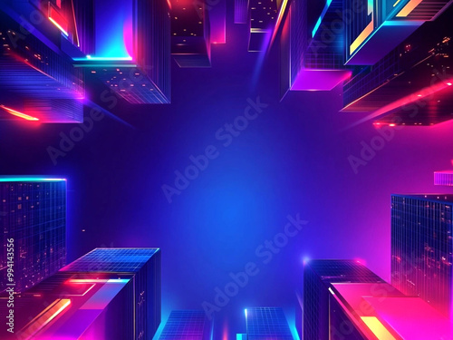 80s retro futuristic urban background, city top view, neon colors