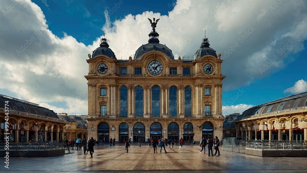Naklejka premium North Station in Paris in day with clouds