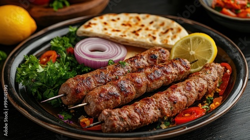 Grilled Skewers with Flatbread and Onion