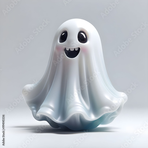 Ícone de fantasma 3d fofo e feliz flutuando em fundo branco