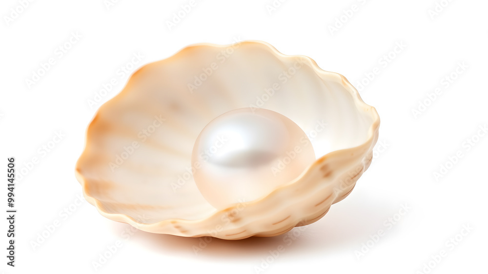Pearl on shell isolated on white background with clipping path. Generative AI Pearl on shell isolated on white background with clipping path. Generative AI