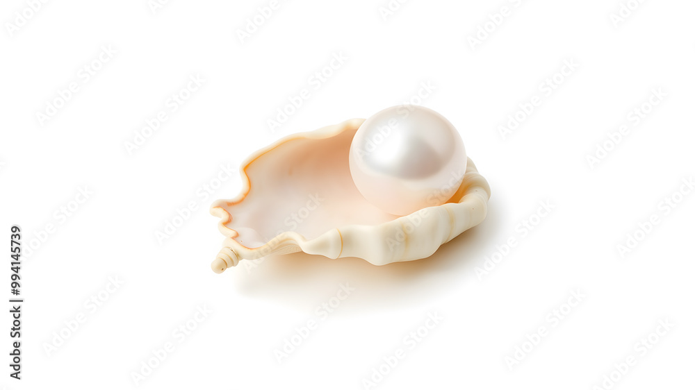 Pearl on shell isolated on white background with clipping path. Generative AI Pearl on shell isolated on white background with clipping path. Generative AI