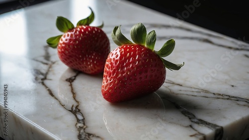 strawberries on marble cutting board photo