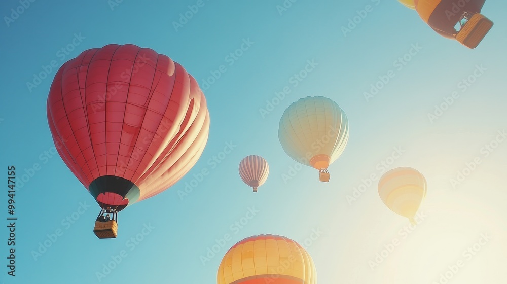 Fototapeta premium Colorful shots of hot air balloons floating in the sky during a festival