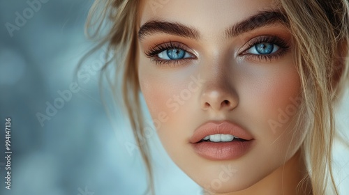 closeup portrait of a sensual model looking at camera, concept of beauty, skincare and cosmetics