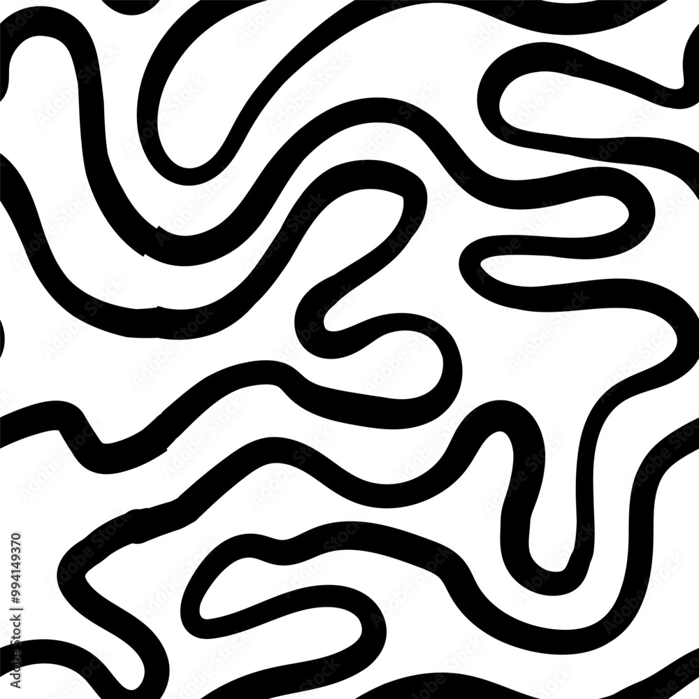 Fototapeta premium Seamless abstract pattern with squiggles and scribbles. Weaved curved lines. Chaotic ink scribbles decorative texture. Messy doodles, wavy and curly lines.