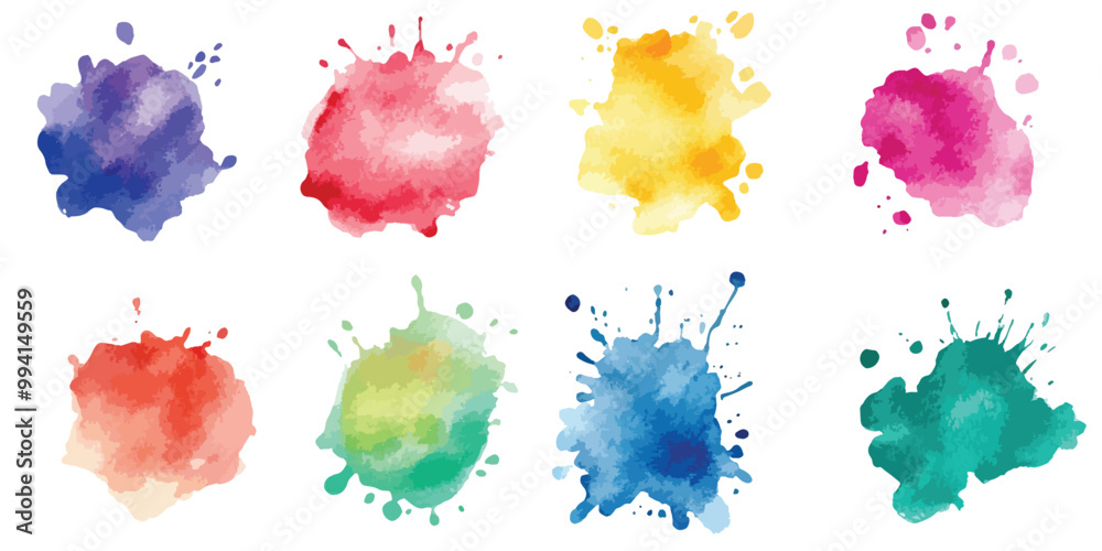 Colorful abstract watercolor splash collection, Watercolor background. Vector texture with green shades. 