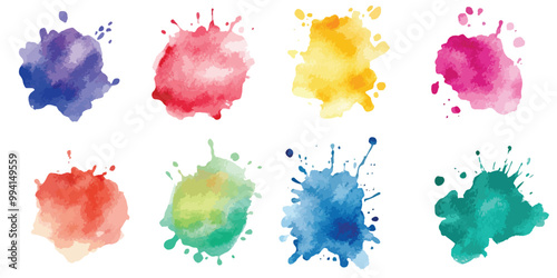 Colorful abstract watercolor splash collection, Watercolor background. Vector texture with green shades. 