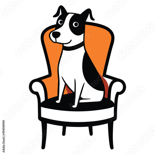 Dog Sitting on Chair Vector Illustration.