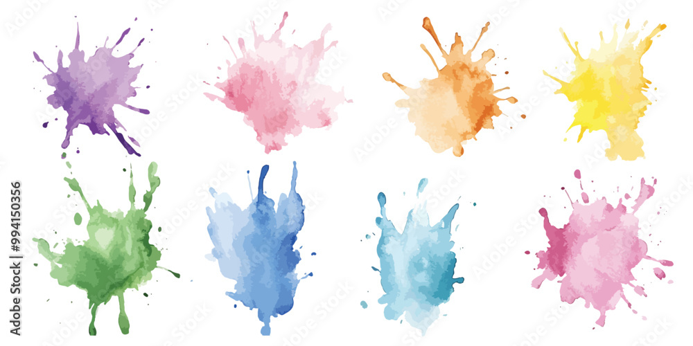 Abstract watercolor dark green shapes on white background, Set of hand drawn splash watercolor. Abstract watercolor dark green shapes on white background, Set of hand drawn splash watercolor.