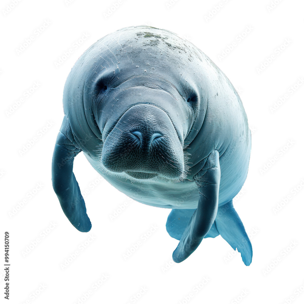 Naklejka premium West indian manatee is swimming underwater and looking forward