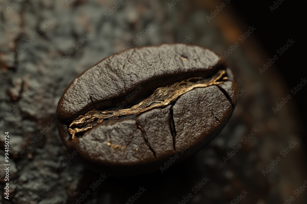 Fototapeta premium Close-up of a Roasted Coffee Bean with a Golden Crack