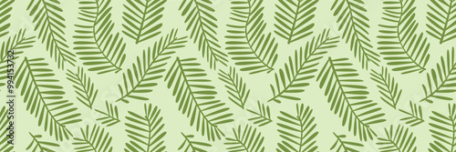 A botanical seamless pattern. Green branches pattern. Green leaves simple seamless pattern. editable stroke.