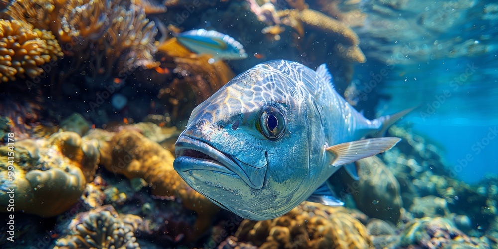 Fototapeta premium Close-up of a Fish Swimming in a Coral Reef