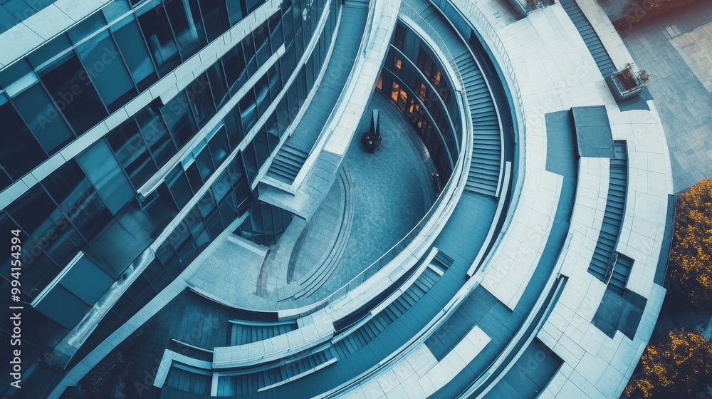 Fototapeta premium Use a drone to capture the intricate geometric patterns of modern buildings from a bird's-eye view. 