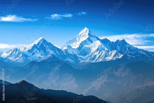 Snow-capped Mountain Peaks Against a Blue Sky