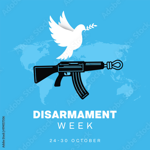 Disarmament Week design. it features a gun with a knot barrel and a white dove.