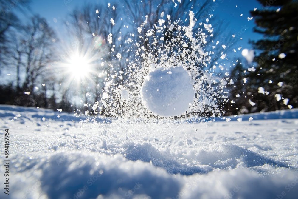 A Snowball in Mid-Air with a Burst of Snowflakes A Snowball in Mid-Air with a Burst of Snowflakes