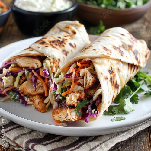 Mexican chicken wrap with coleslaw and shawarma chicken. MZ