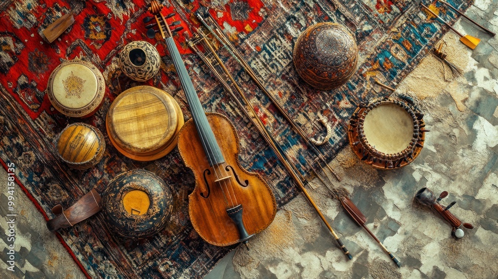 Fototapeta premium Musical Instruments on a Rug