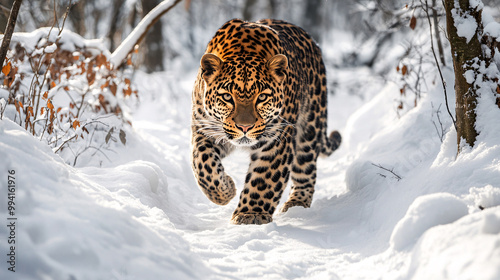 Leopard in Winter Wonderland