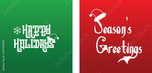 Happy Holidays and Season's Greetings decorative banner image text red and green vector