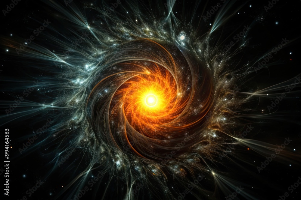 Obraz premium Swirling galaxy with a fiery center in deep space.