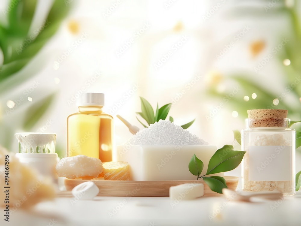 Organic soapmaking process, natural ingredients being mixed, 3D illustration Organic soapmaking process, natural ingredients being mixed, 3D illustration