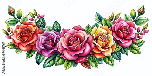 Elegant Rose Garland PNG Drawing for Tattoo Design, Floral Decoration, or Craft Projects
