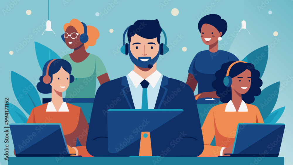 Office operators with headsets. Customer service, hotline operators, technical global support, customer support department staff. Vector
Office operators with headsets. Customer service, hotline operators, technical global support, customer support department staff. Vector