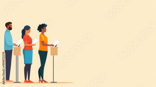 Diverse group of individuals presenting with notes, engaged in a collaborative setting.