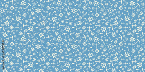 Nautical seamless pattern with ship wheels and anchors. Vector illustration