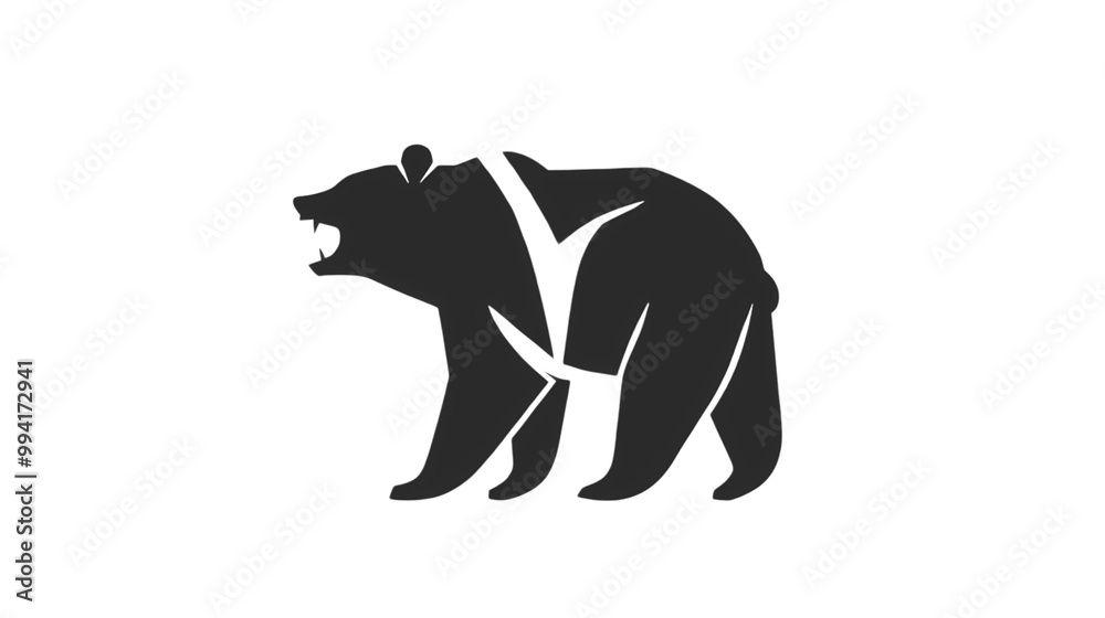 Obraz premium A modern and minimalistic bear logo within a tooth shape, featuring bold black and white tones, placed on a subtle white background, transparent background, png file, Generative AI illustrations. 