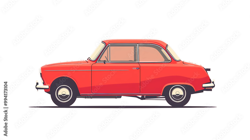 A cute simple flat vector illustration of an old red car on transparent background, png file, Generative AI illustrations. A cute simple flat vector illustration of an old red car on transparent background, png file, Generative AI illustrations.