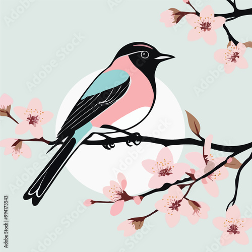 bird on a branch with flowers
