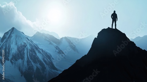 Silhouette of a man on top of a mountain peak